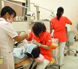 実習生と歯の清掃